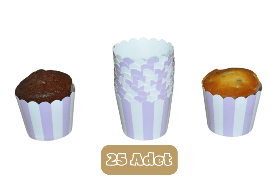 Lila Beyaz Çizgili Cupcake Muffin Kalıbı