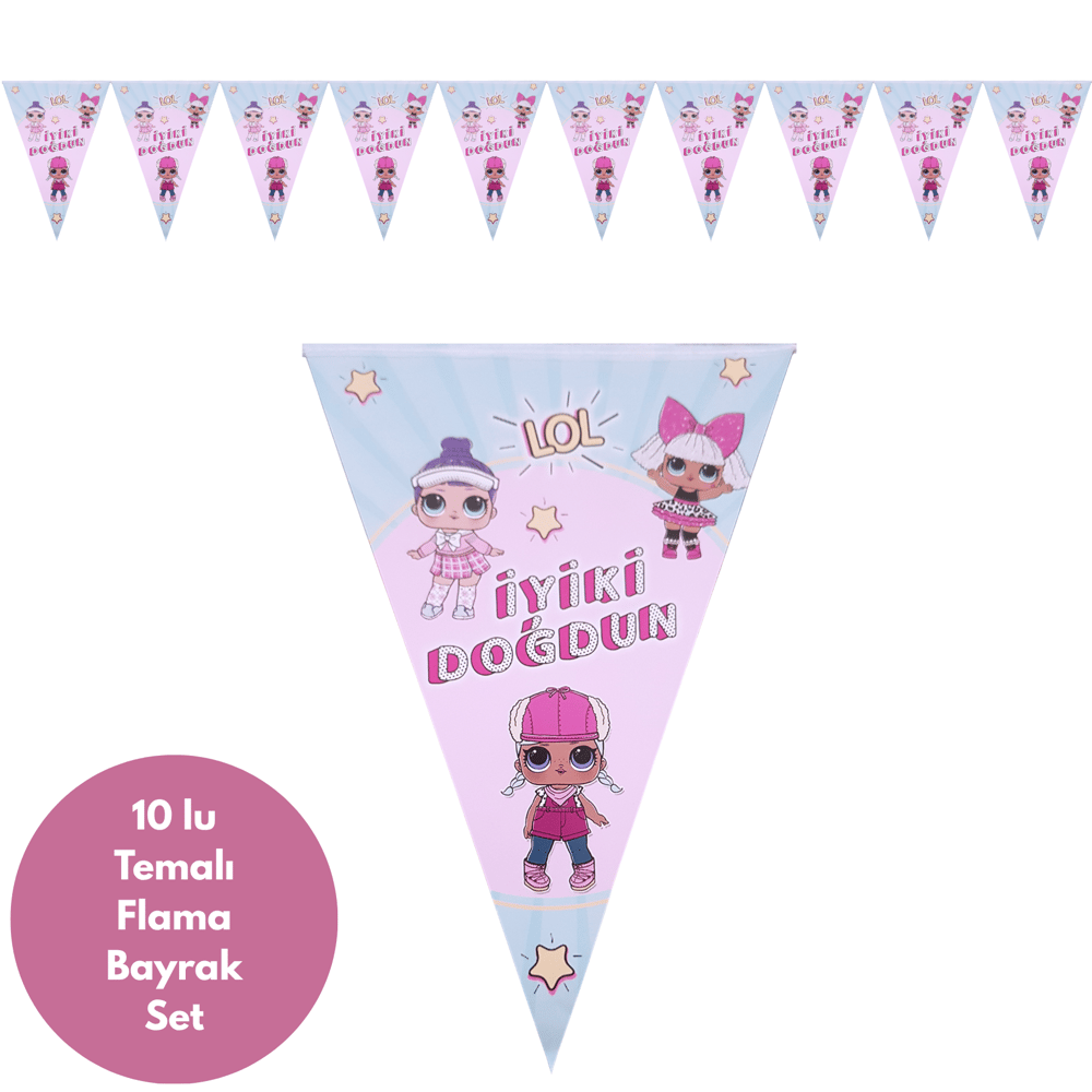 Lol Bebek İyiki Doğdun Pembe Yeşil Flama Bayrak Set Süs