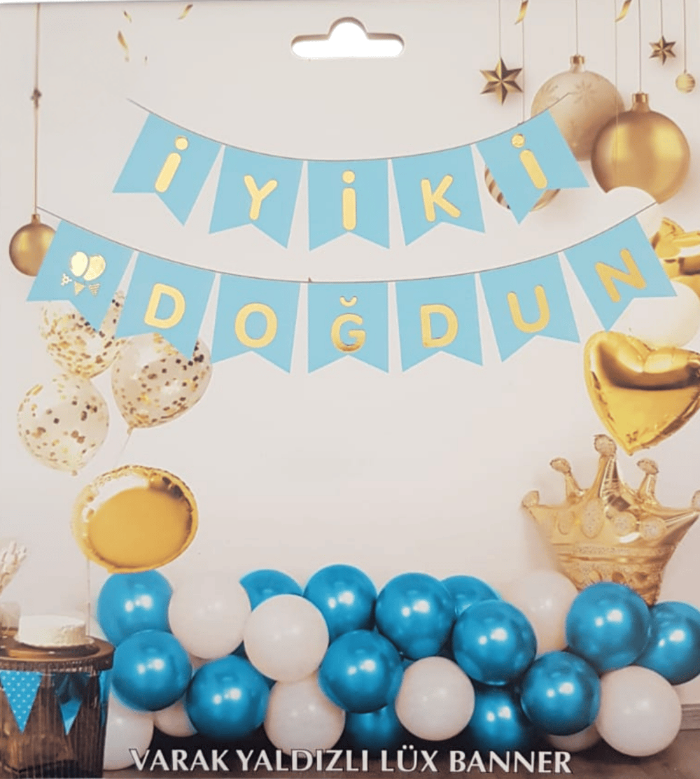 Mavi Altın Yaldızlı İyiki Doğdun Uzar Banner