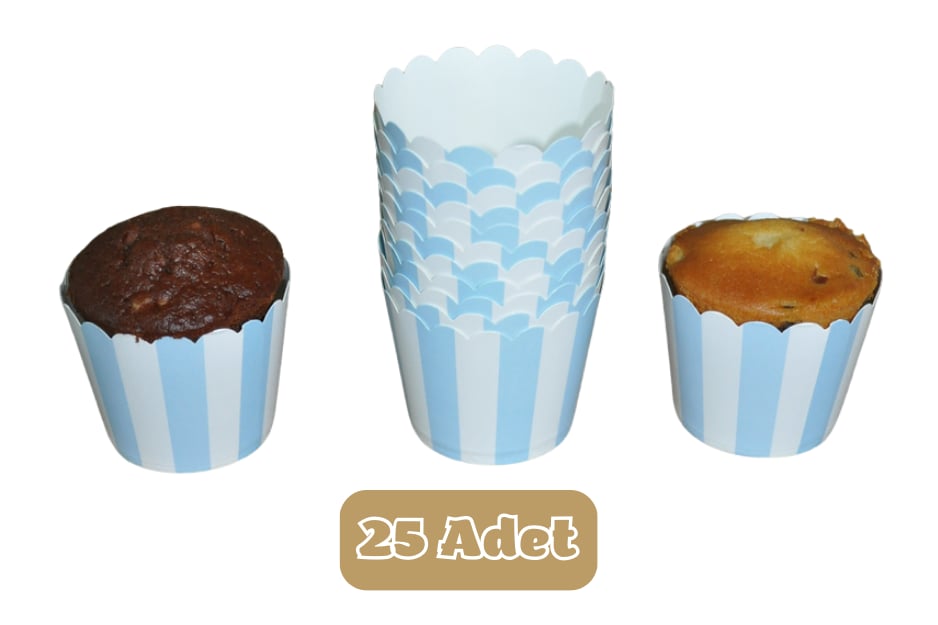 Mavi Beyaz Çizgili Cupcake Muffin Kalıbı