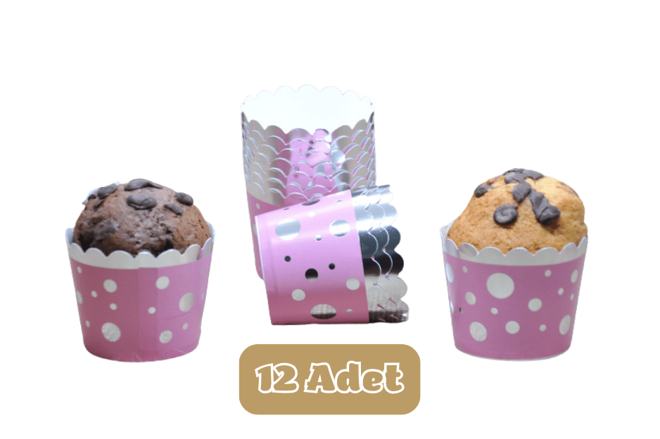 Metalik Pembe Üzeri Gümüş Puanlı Cupcake Muffin Kalıbı