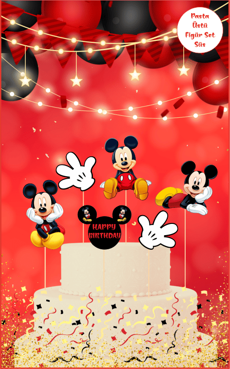 Mickey Mouse Temalı Pasta Üstü Figür Set