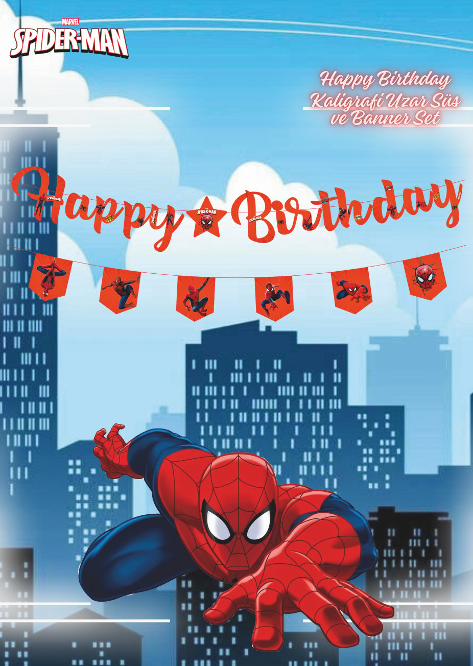 Örümcek Adam Happy Birthday Kaligrafi ve Banner Set