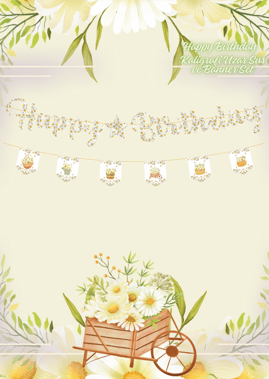 Papatya Happy Birthday Kaligrafi ve Banner Set