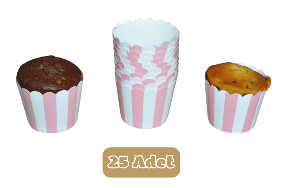 Pembe Beyaz Çizgili Cupcake Muffin Kalıbı
