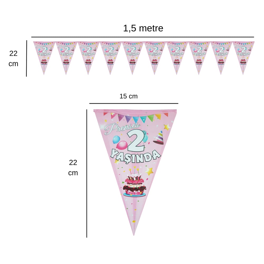 Prenses 2 Yaşında Flama Bayrak Set Süs