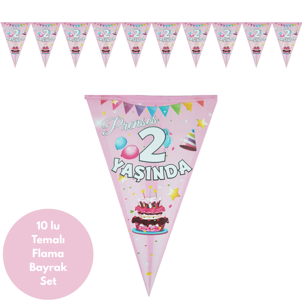 Prenses 2 Yaşında Flama Bayrak Set Süs