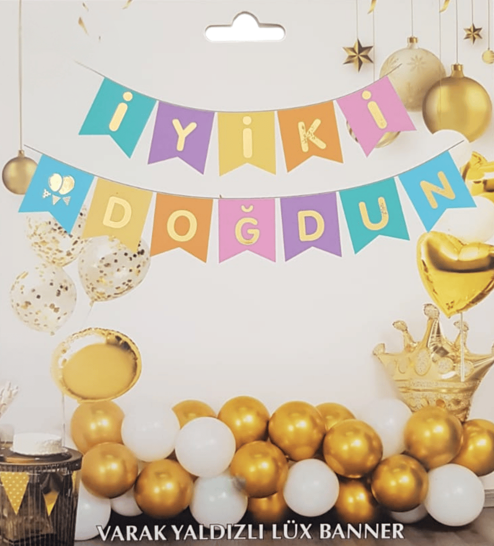 Renkli Altın Yaldızlı İyiki Doğdun Uzar Banner