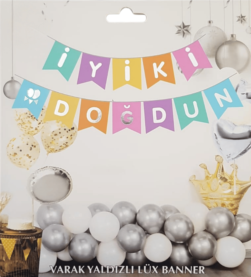 Renkli Gümüş Yaldızlı İyiki Doğdun Uzar Banner