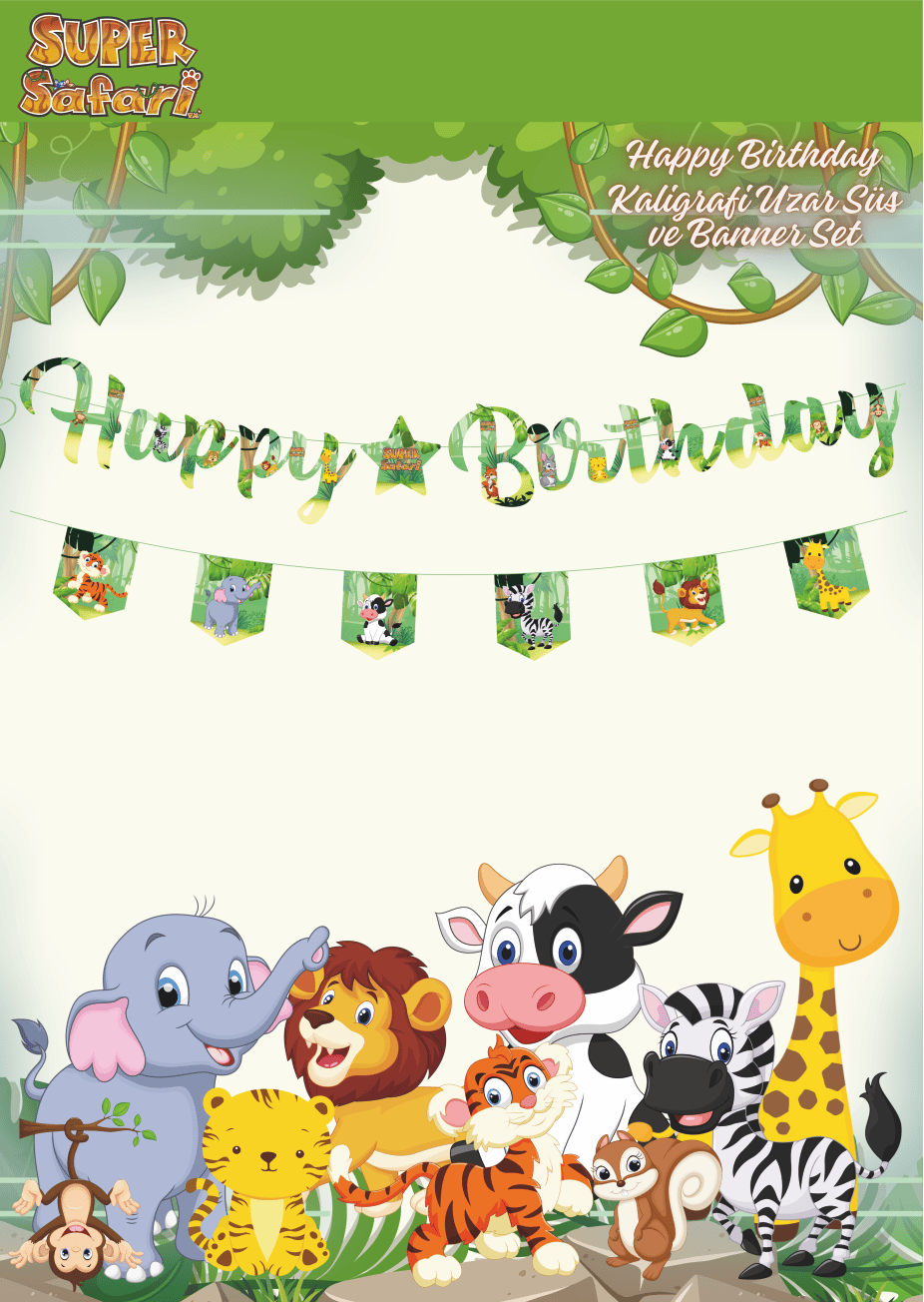 Safari Happy Birthday Kaligrafi ve Banner Set