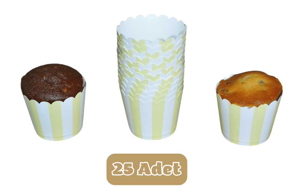Sarı Beyaz Çizgili Cupcake Muffin Kalıbı