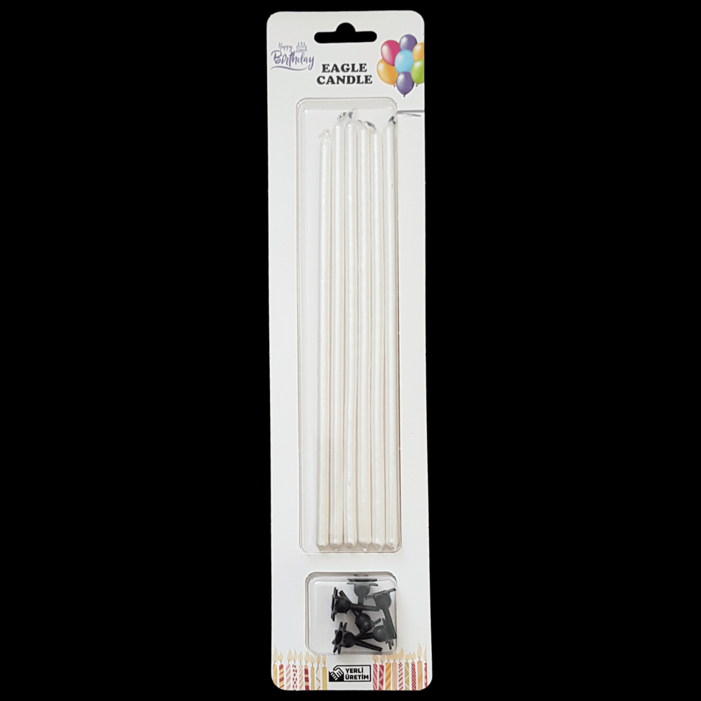 Sedef Metalik İnce Uzun Pasta Mum 20 cm * 6 Adet