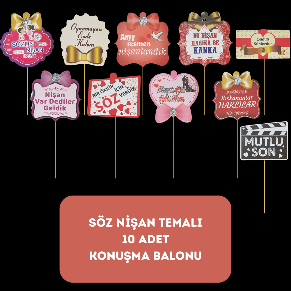 Söz Nişan Temalı Konuşma Balonu 10 lu Paket - Dekoratif Parti Süsü