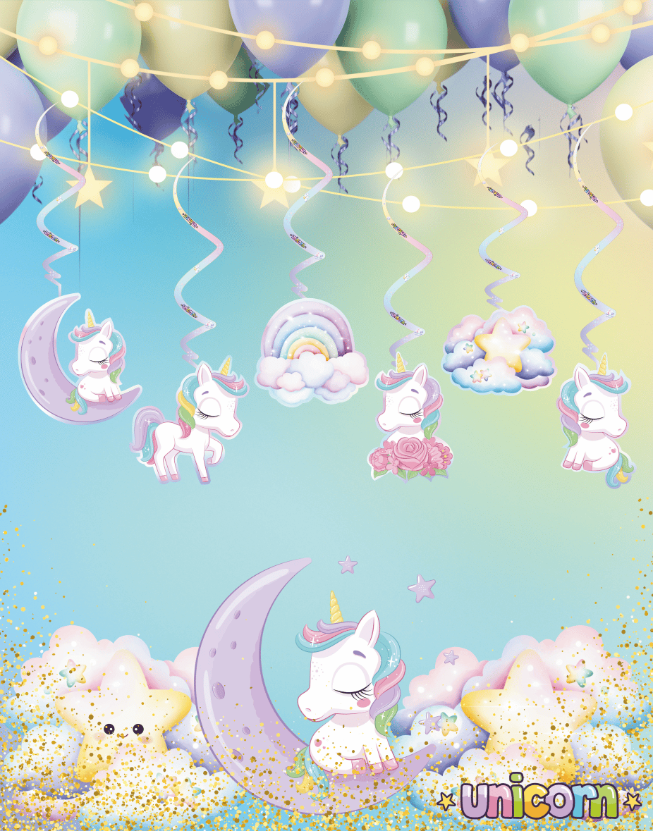 Unicorn Temalı 3D Tavan Sarkıt 6 lı