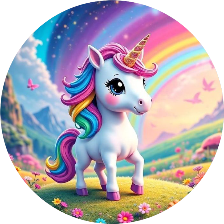 Unicorn Yuvarlak Pasta Yenilebilir Resim Baskı 20 cm 