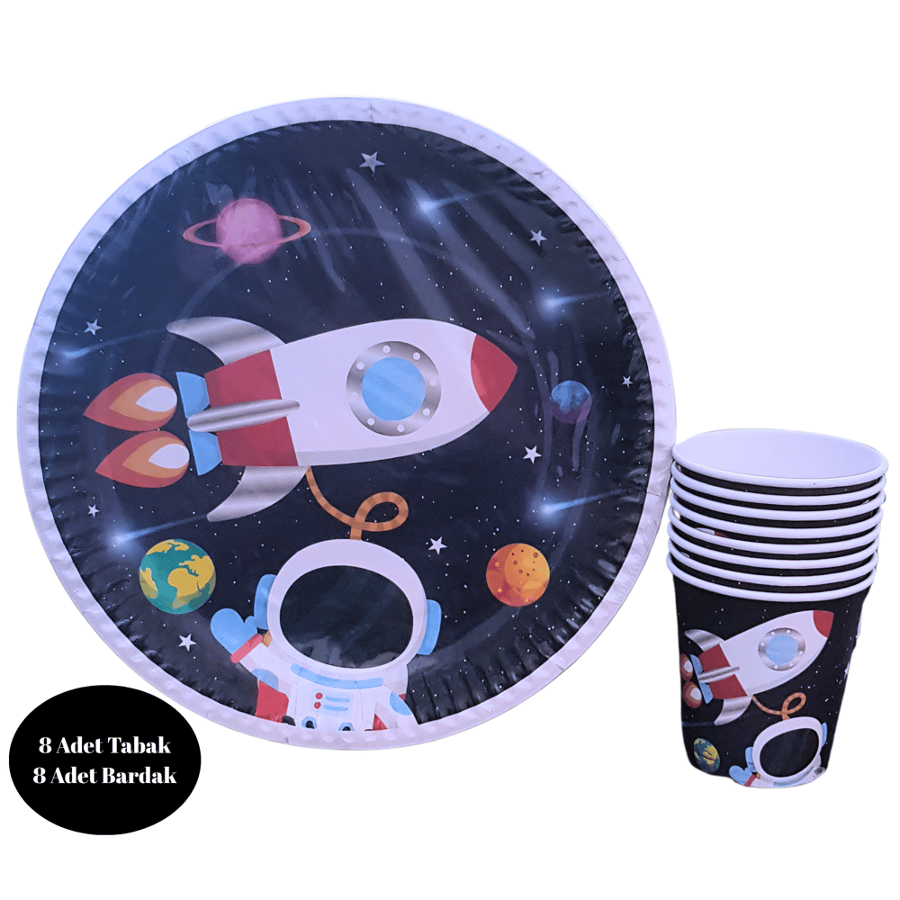 Uzay Karton Tabak Bardak 8 li Set