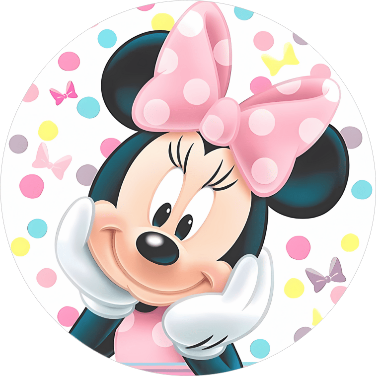 Yenilebilir Yuvarlak Pasta Resim Baskısı 20 cm Şekerli Kağıt Mini Mouse Temalı 51