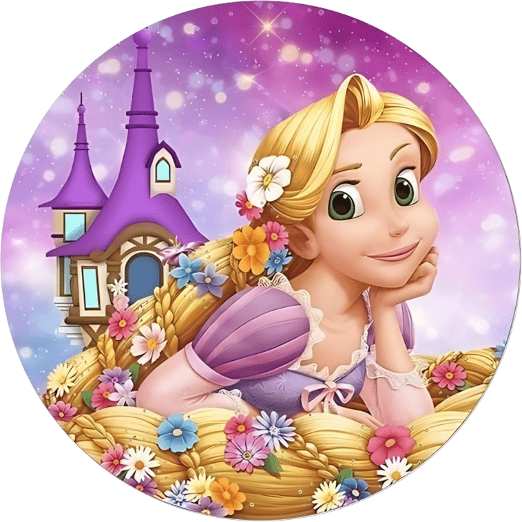 Yenilebilir Yuvarlak Pasta Resim Baskısı 20 cm Şekerli Kağıt Rapunzel Temalı 17