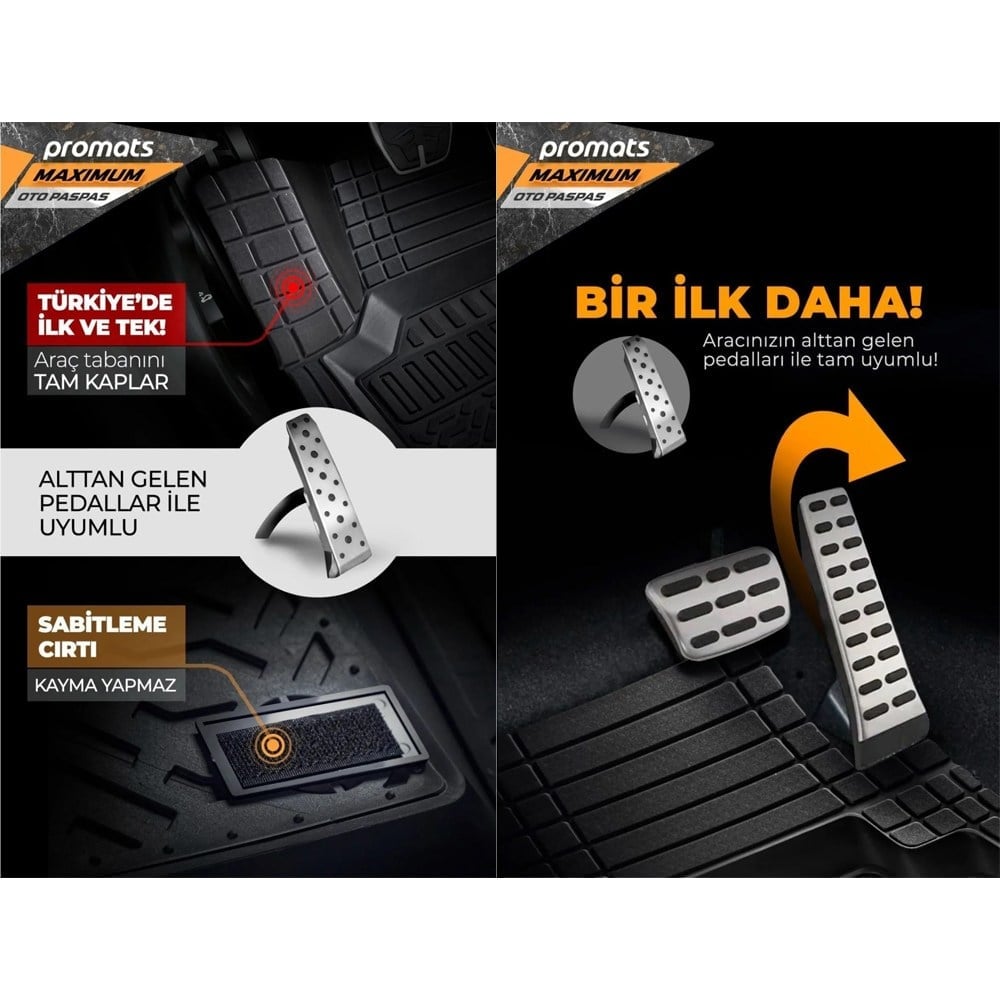 Promats Maximum 4D Siyah Üniversal Havuzlu Paspas 5 Parça