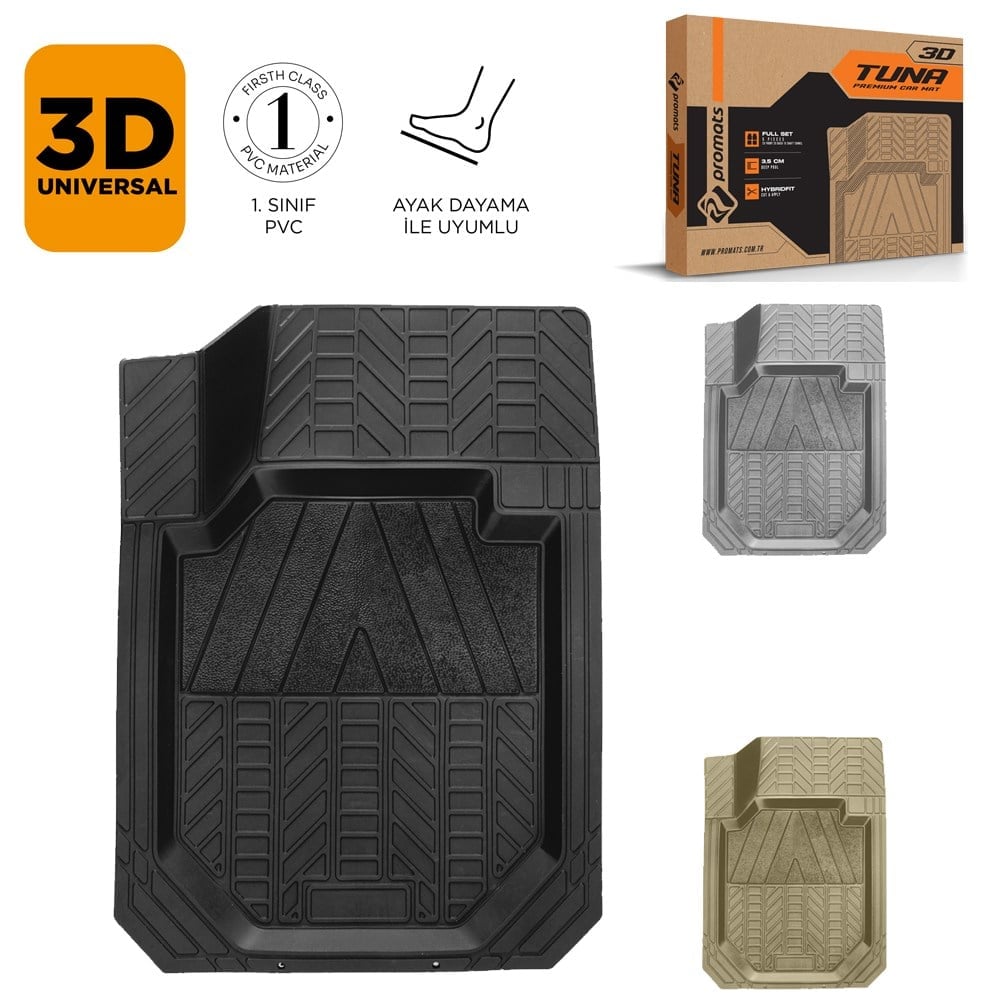 Promats Tuna 3D Siyah Üniversal Havuzlu Paspas 5 Parça