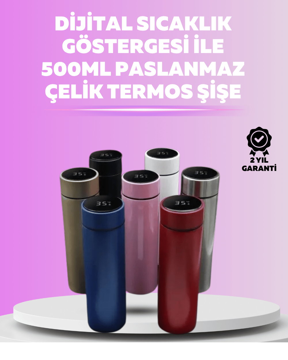 500 ml LED Ekranlı Paslanmaz Çelik Akıllı Termos