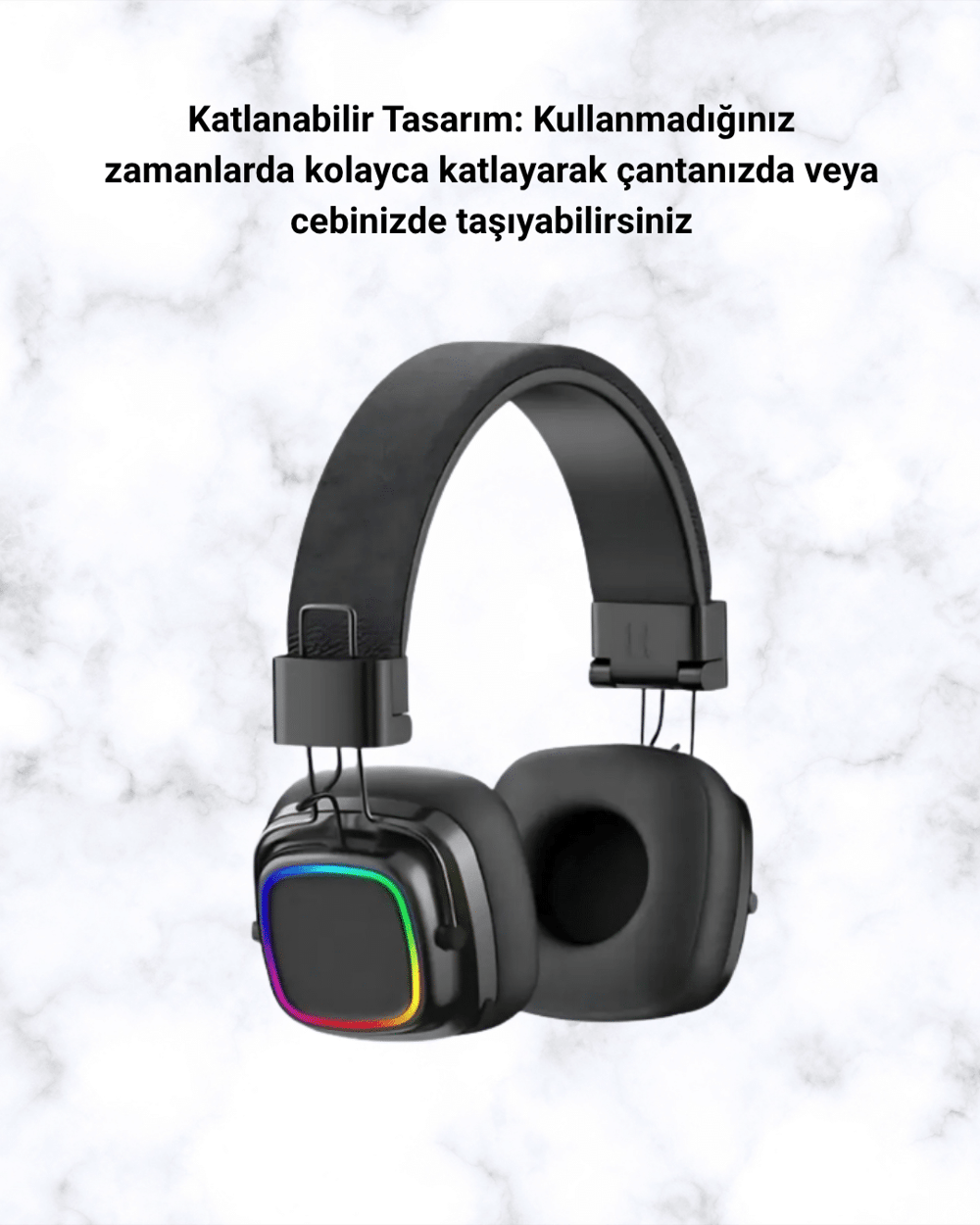 Kablosuz RGB Işıklı Katlanabilir Bluetooth Kulak Üstü Kulaklık