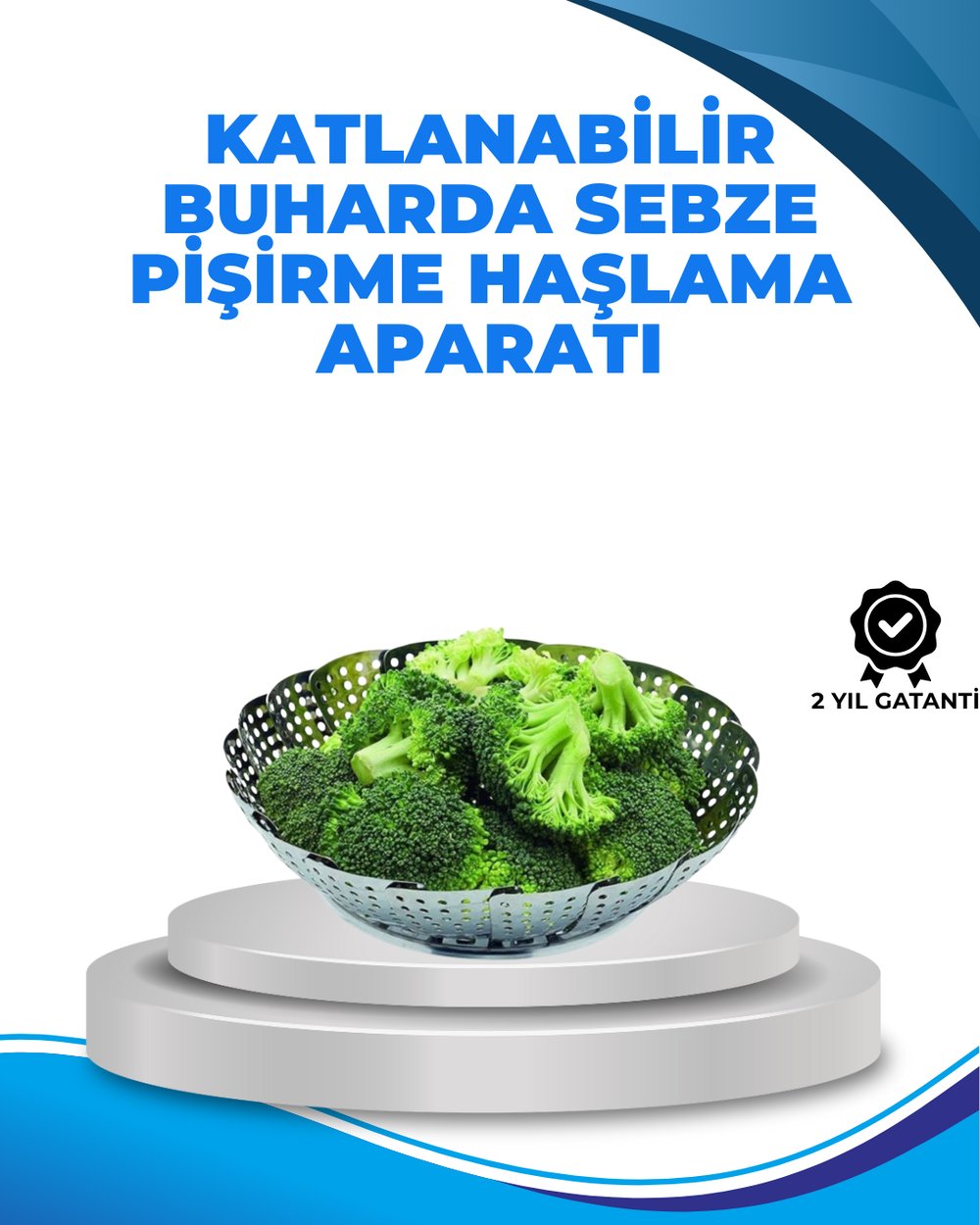 Paslanmaz Çelik Katlanabilir Sebze Haşlama Sepeti – Buharda Sağlıklı Pişirme