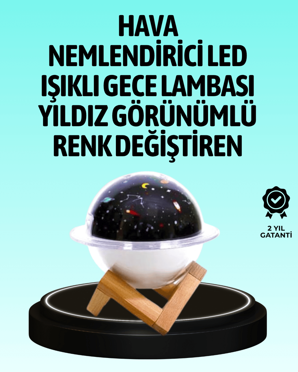Projektör ışıklı ve aromaterapi destekli taşınabilir nemlendirici cihaz USB bağlantılı