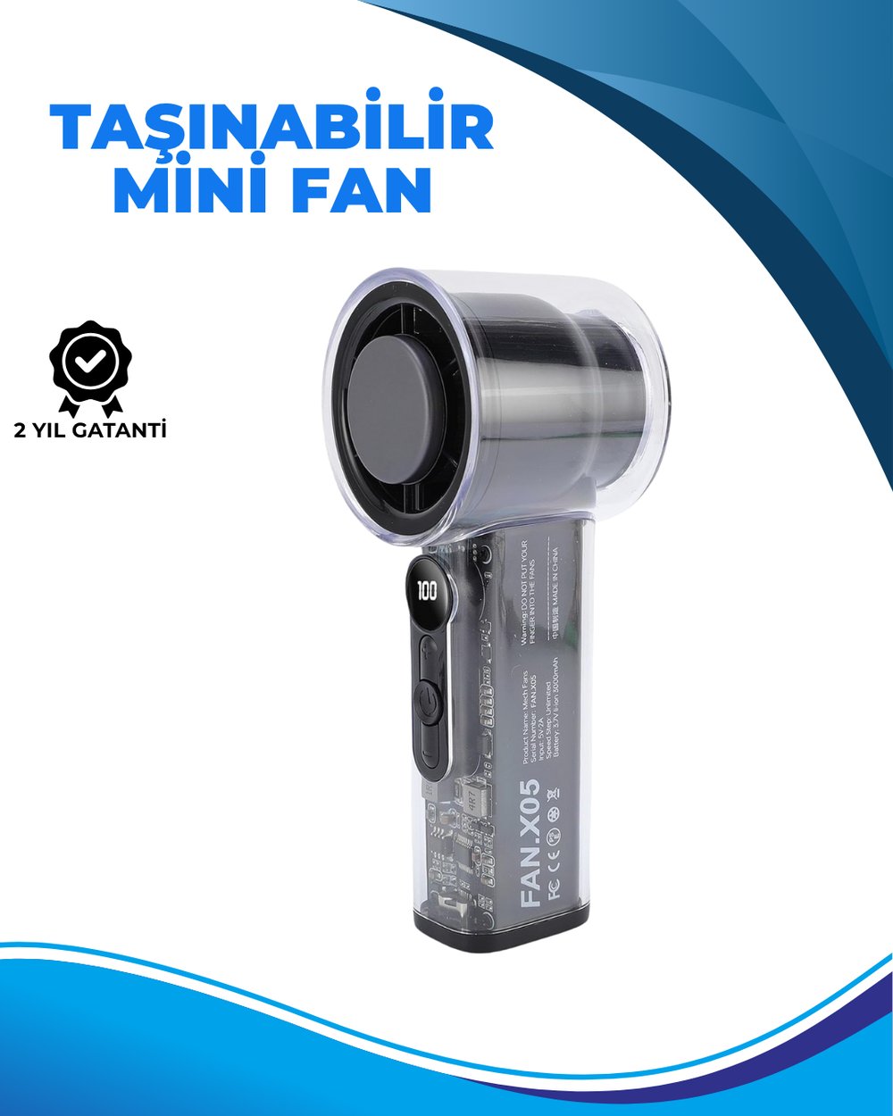 Taşınabilir El Fanı | 100 Seviyeli Rüzgar Hızı Ayarı | Sessiz Çalışma | Dijital Ekranlı