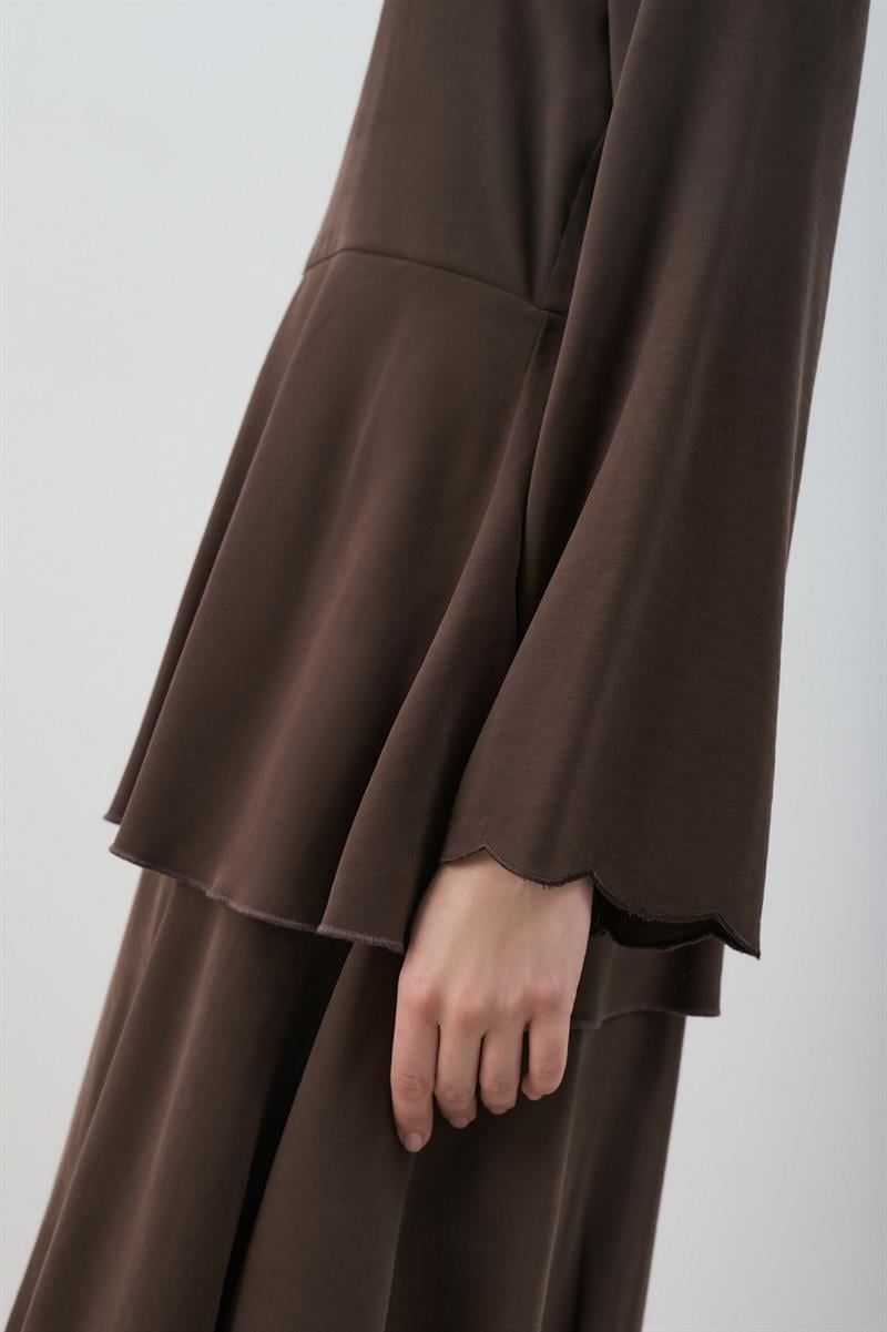 MİORİ JESSE TAŞLANMIŞ MODAL ELBİSE ACI KAHVE