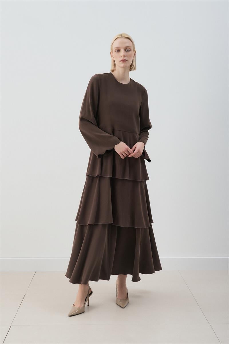 MİORİ JESSE TAŞLANMIŞ MODAL ELBİSE ACI KAHVE