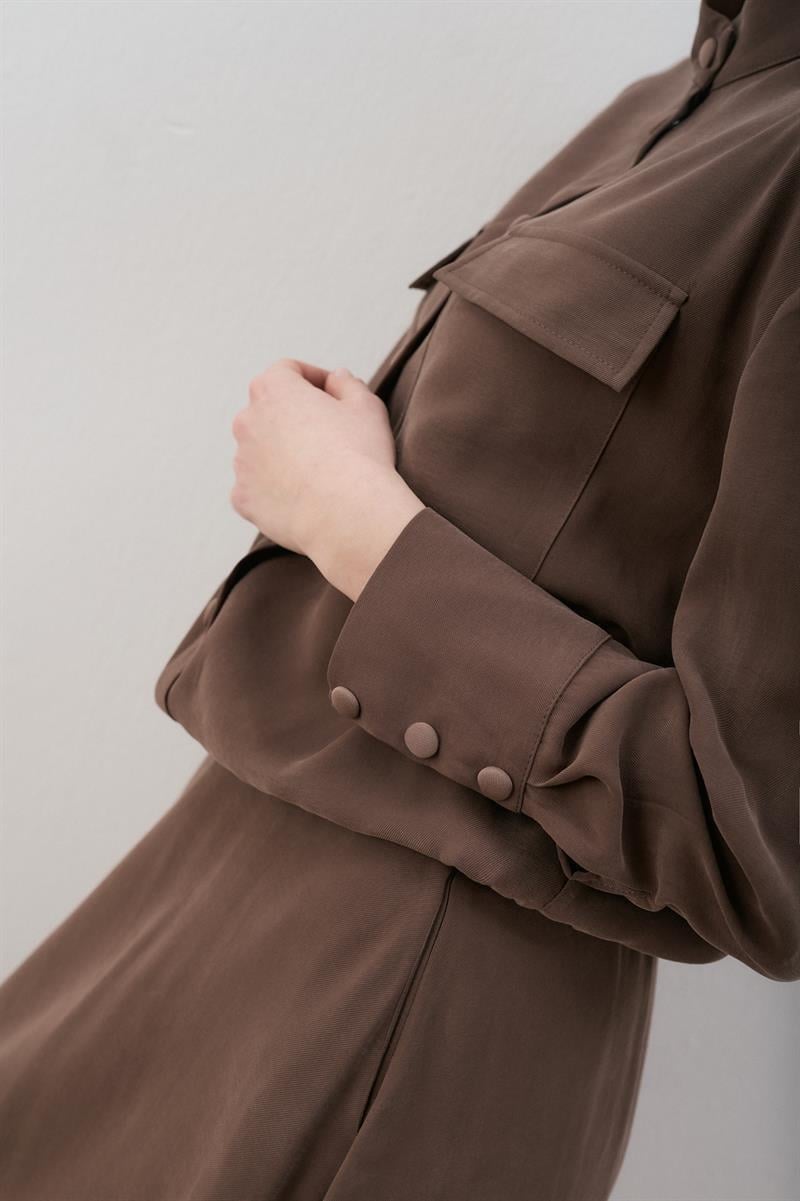 MİORİ LORES TAŞLANMIŞ MODAL ETEKLİ TAKIM KAHVE