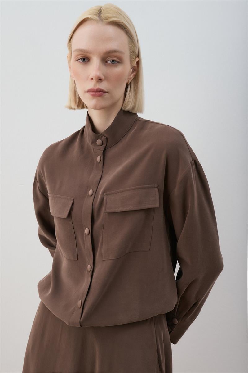 MİORİ LORES TAŞLANMIŞ MODAL ETEKLİ TAKIM KAHVE