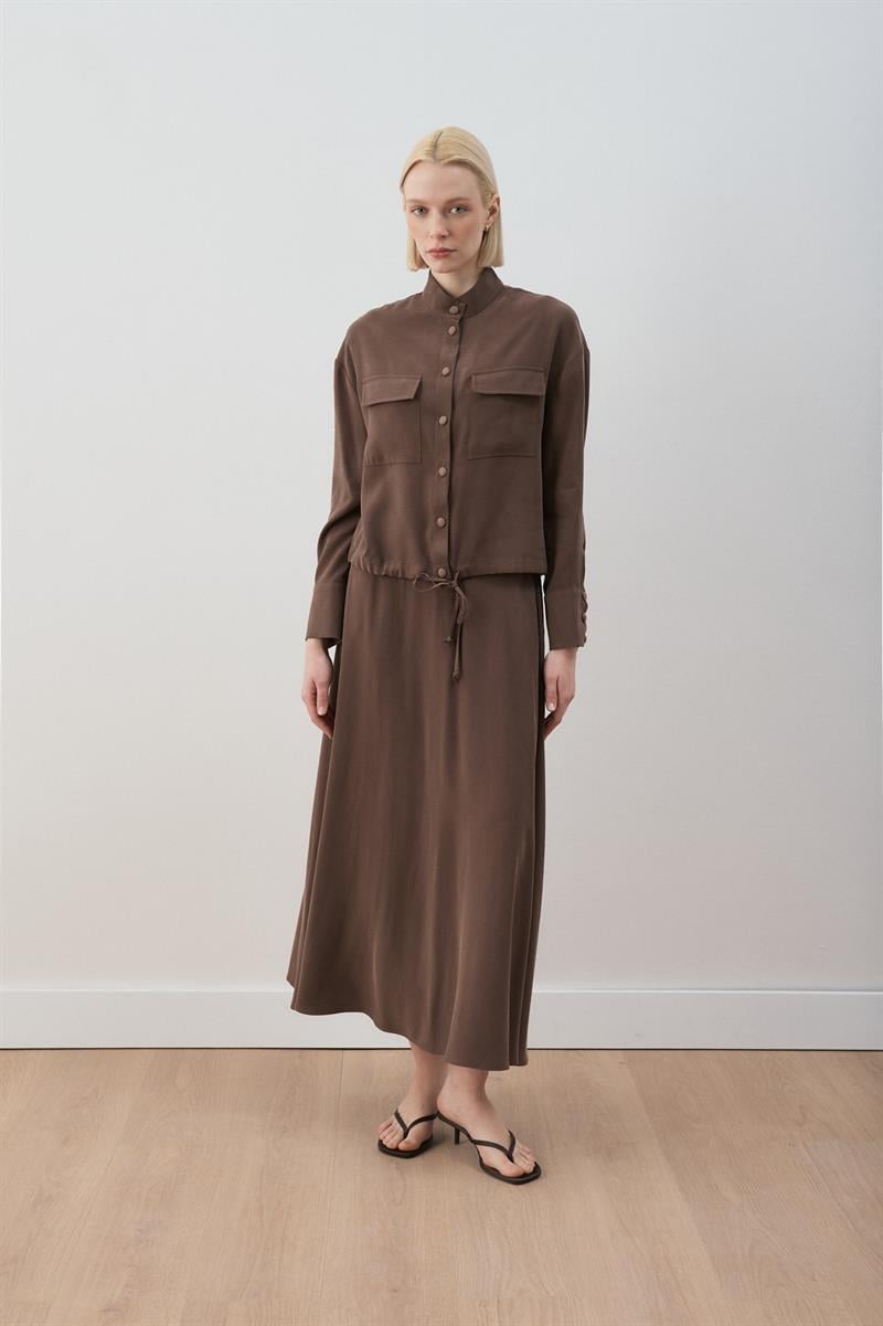 MİORİ LORES TAŞLANMIŞ MODAL ETEKLİ TAKIM KAHVE