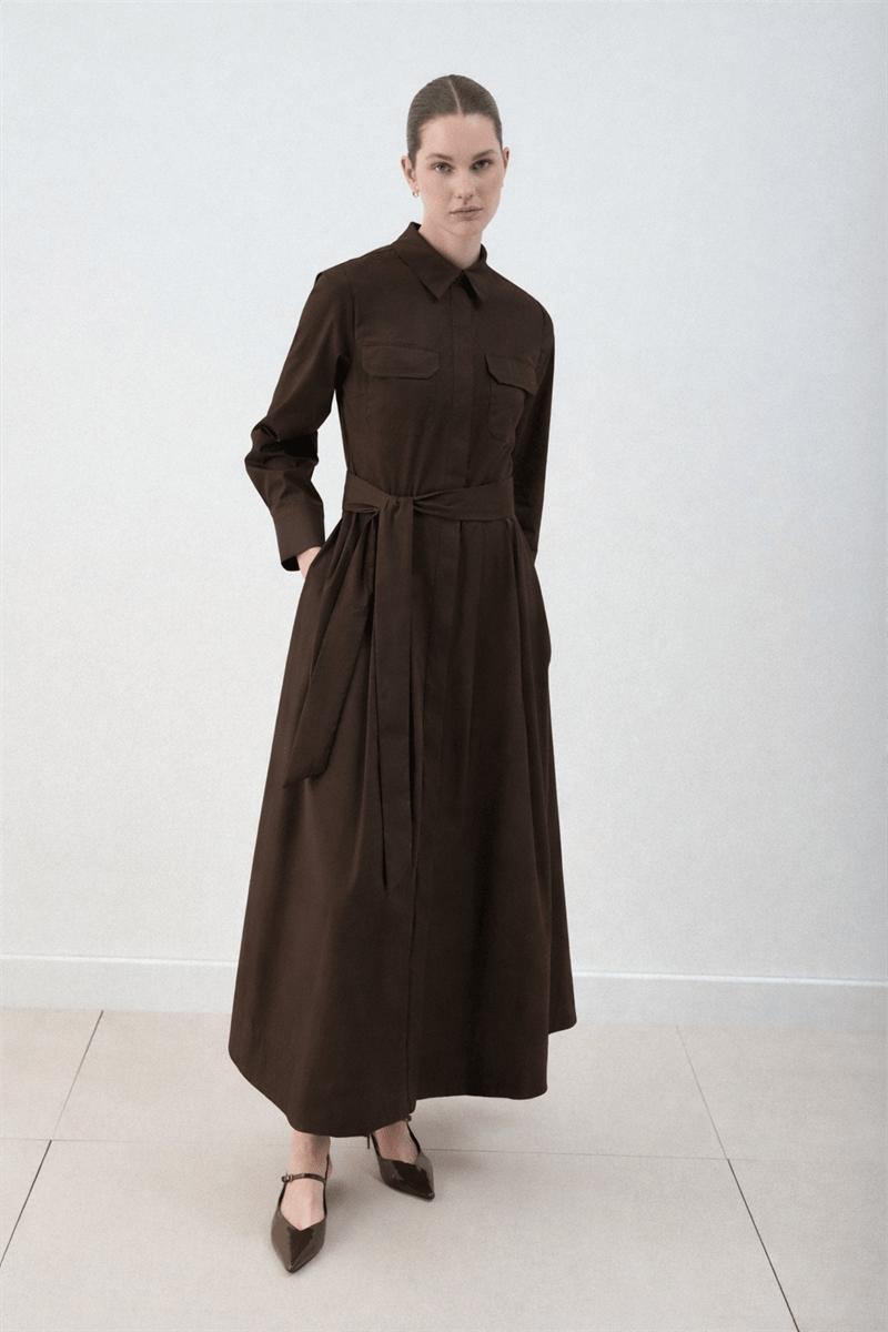 MİORİ NARDE PREMİUM POPLİN ELBİSE ACI KAHVE