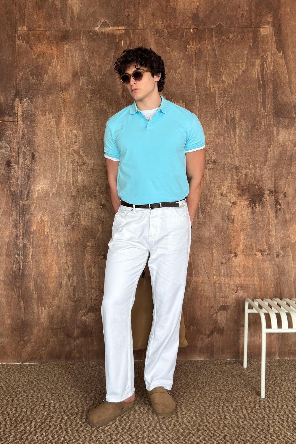 Erkek %100 Pamuk Düğmeli Polo Yaka T-Shirt Turkuaz