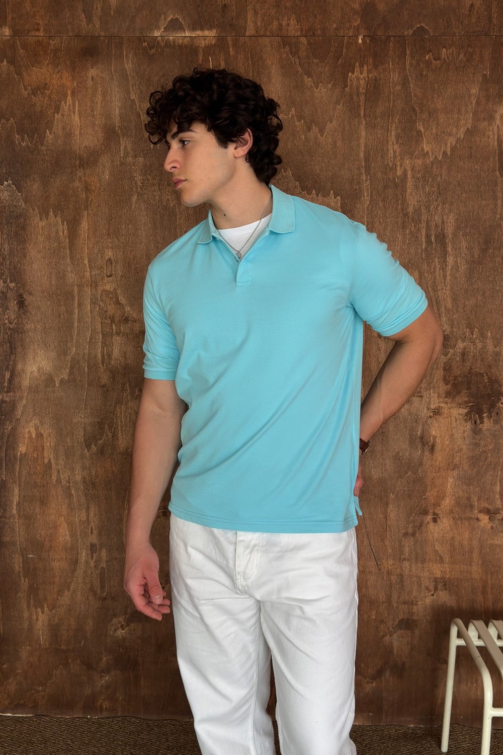 Erkek %100 Pamuk Düğmeli Polo Yaka T-Shirt Turkuaz