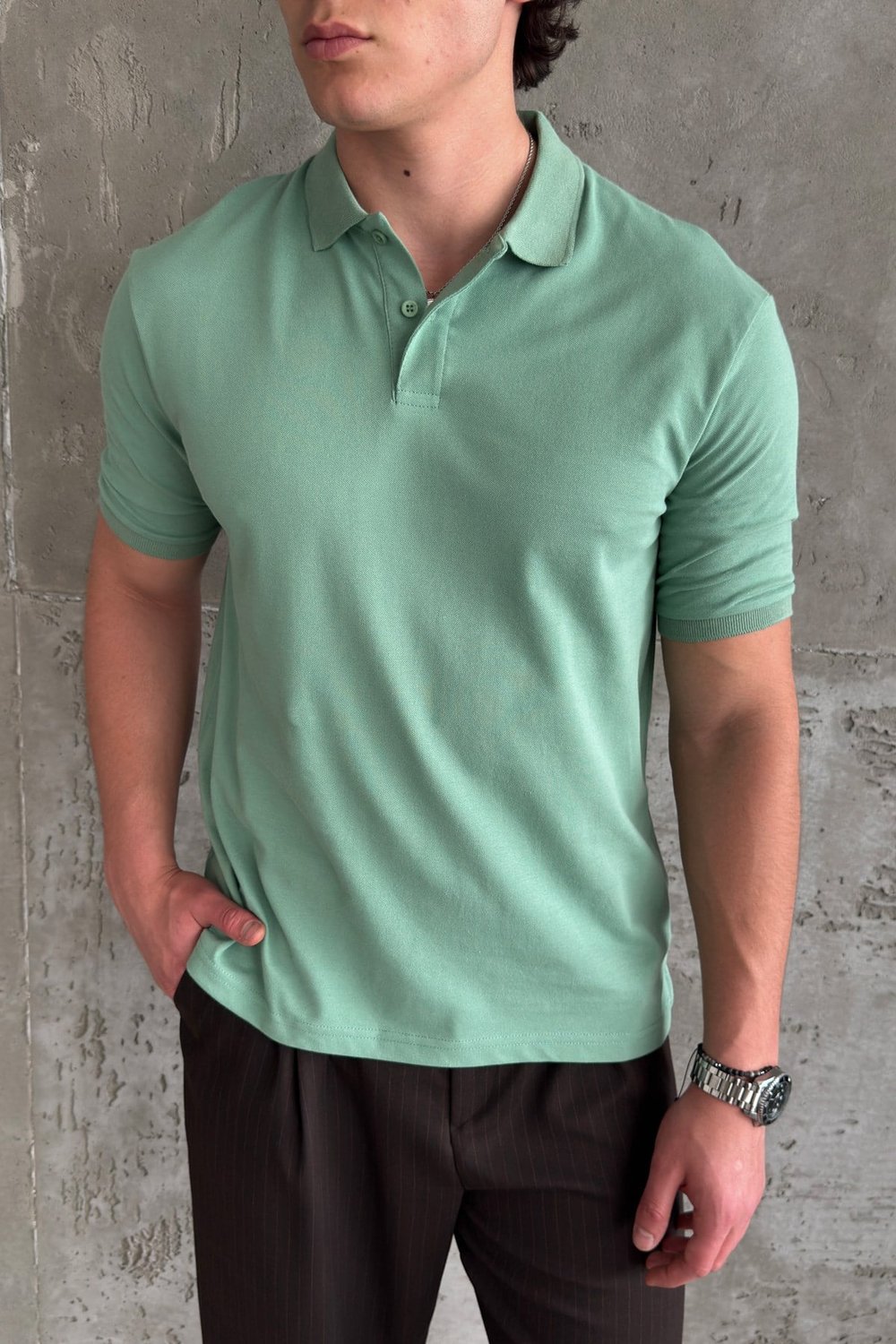 Erkek %100 Pamuk Düğmeli Polo Yaka T-Shirt Yeşil