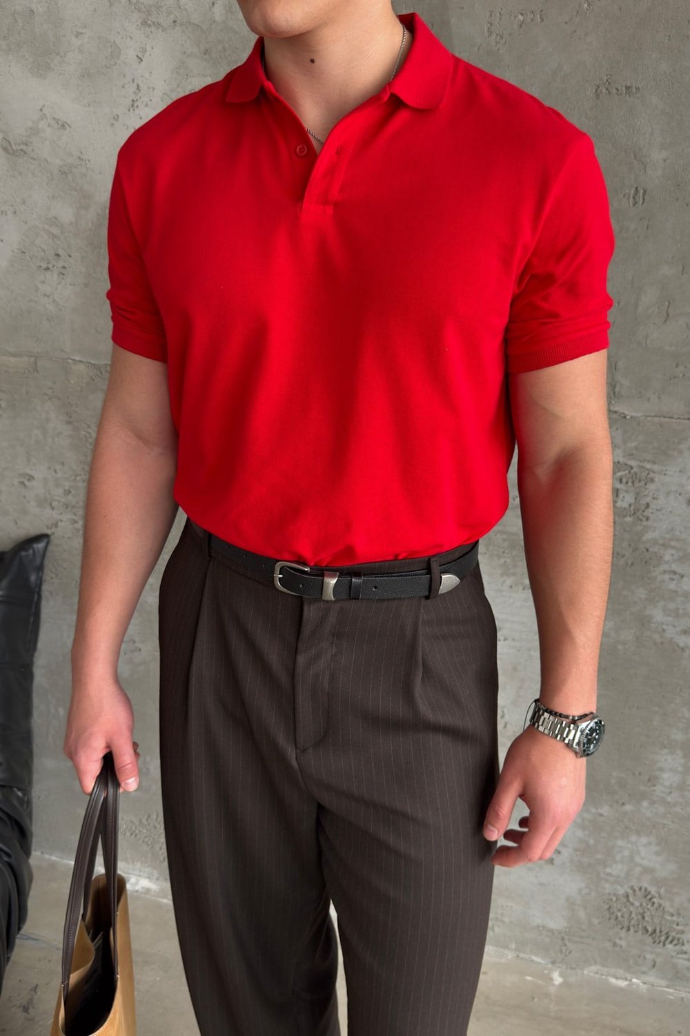 Erkek %100 Pamuk Düğmeli Polo Yaka T-Shirt Kırmızı