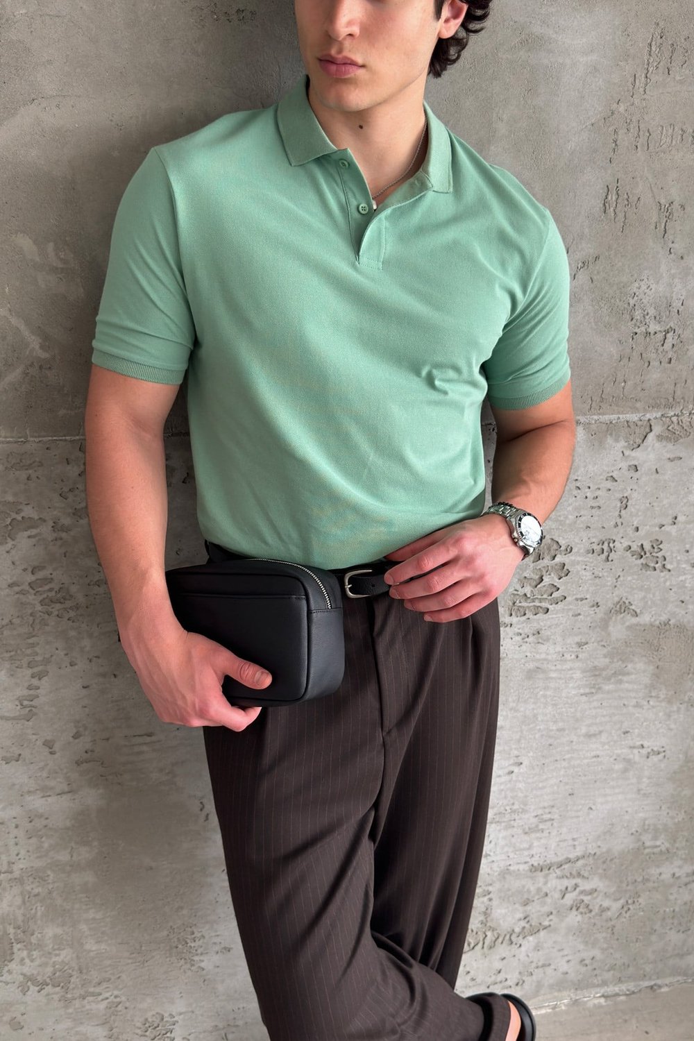 Erkek %100 Pamuk Düğmeli Polo Yaka T-Shirt Yeşil