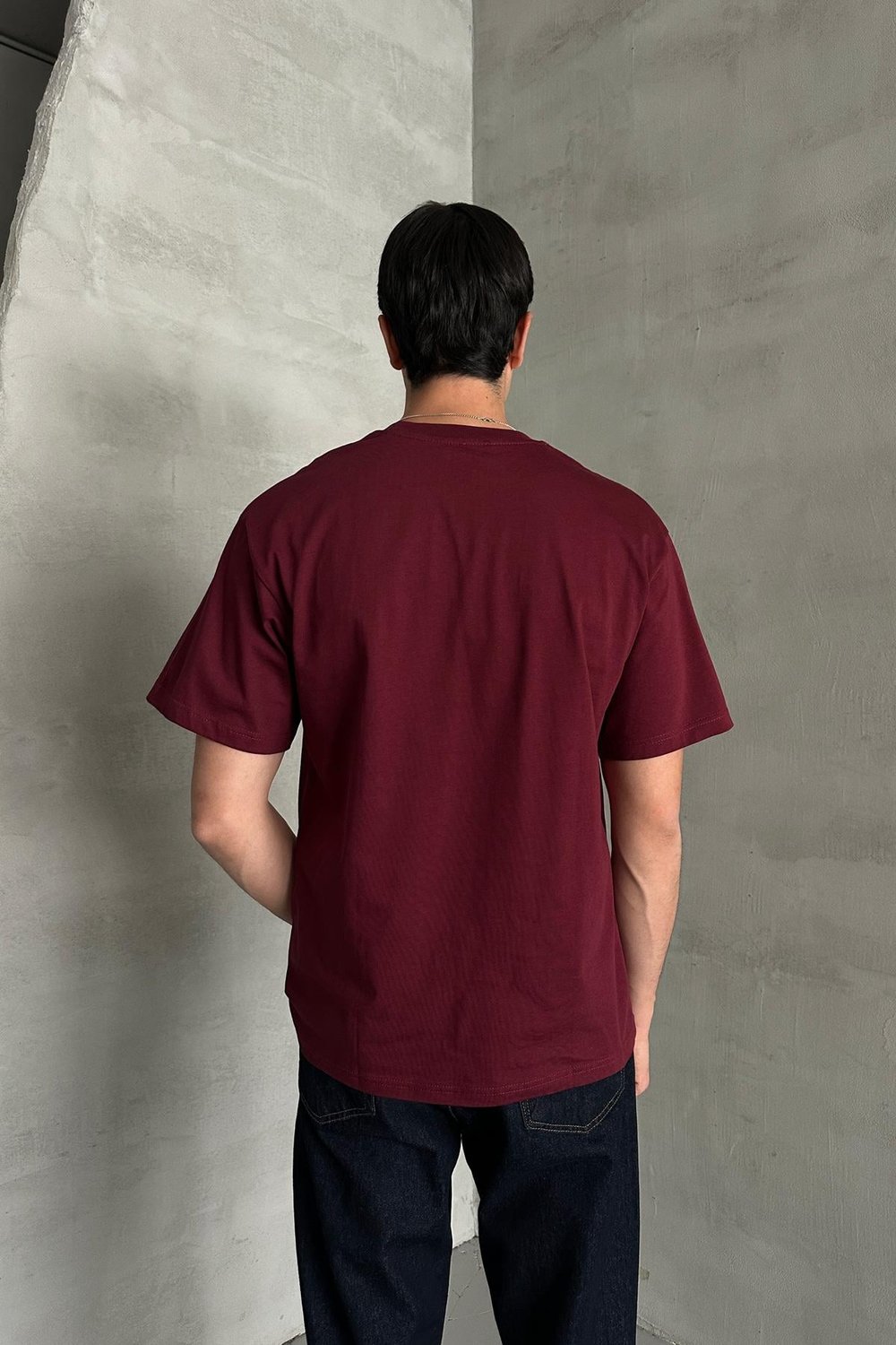 Erkek %100 Pamuk Oversize Basic T-shirt Bordo