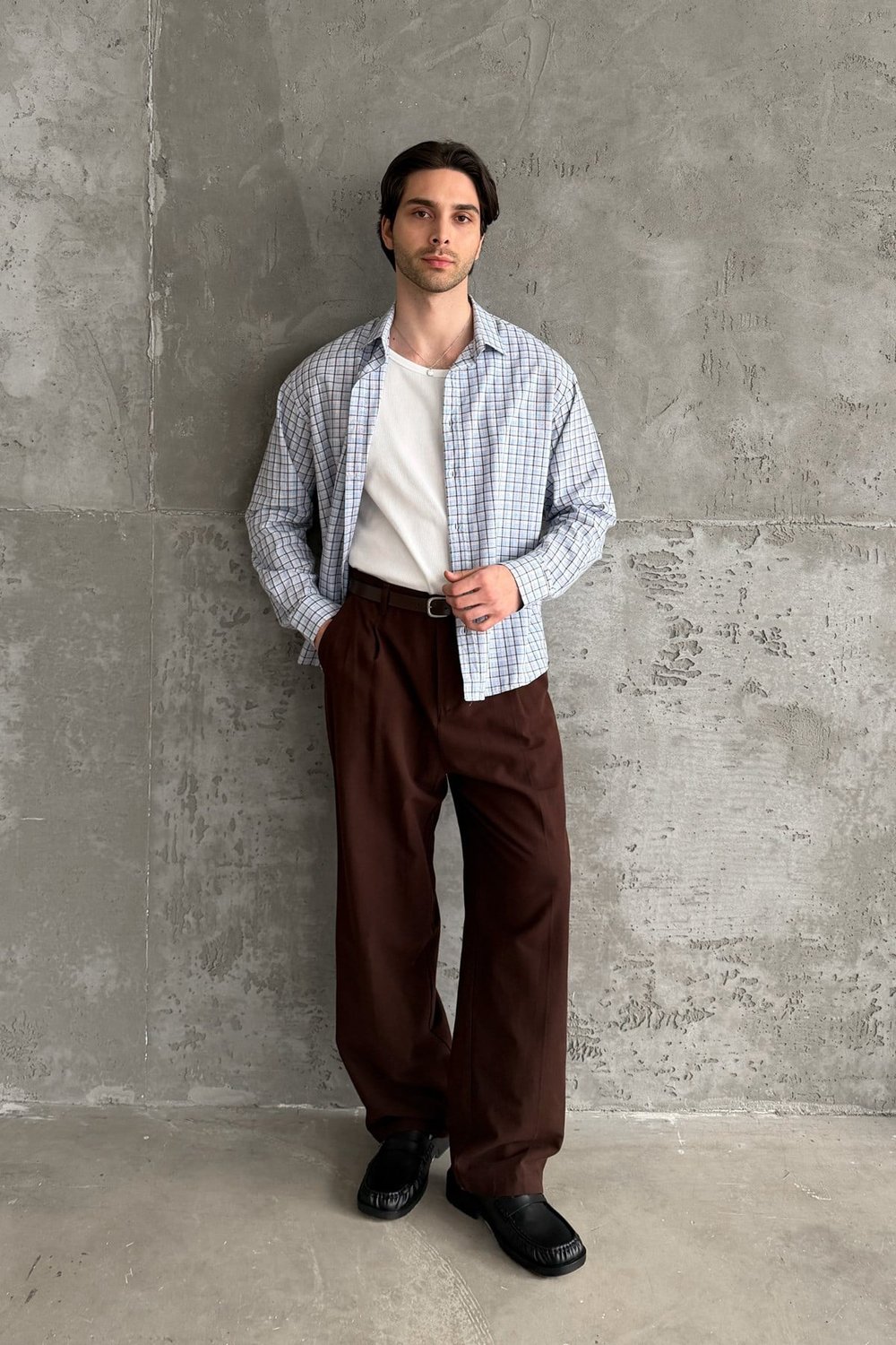 Erkek Baggy Fit Gabardin Kumaş Pantolon Kahverengi