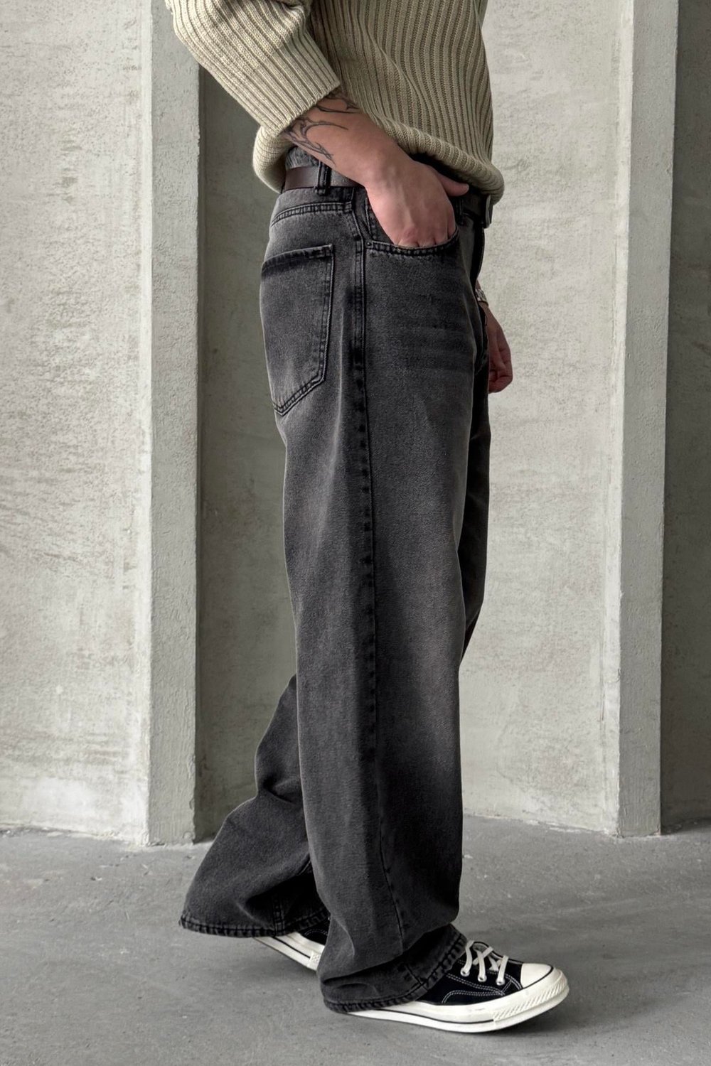 Erkek Ekstra Baggy Jean Pantolon Gri