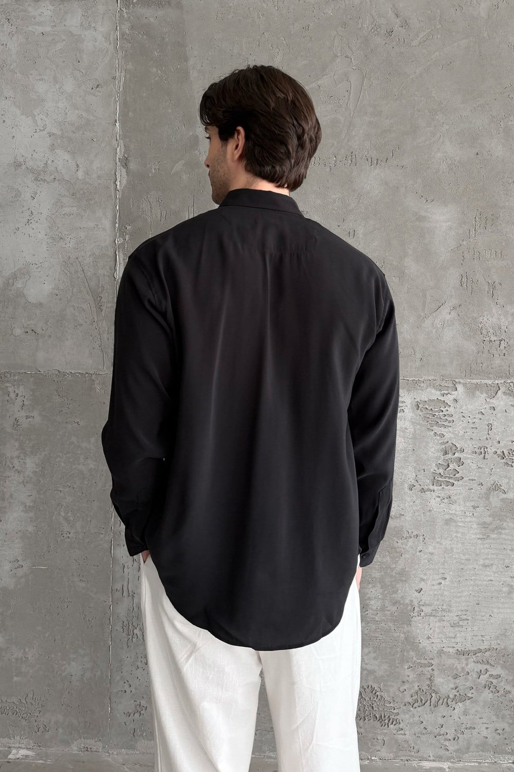 Erkek Oversize Modal Gömlek Black
