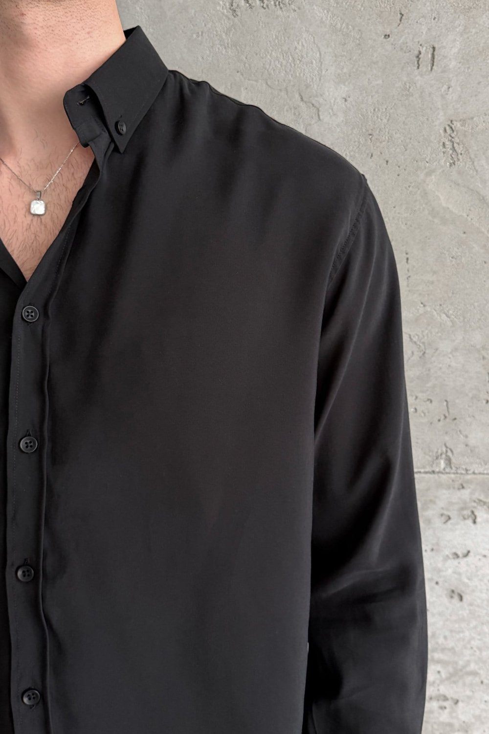 Erkek Oversize Modal Gömlek Black