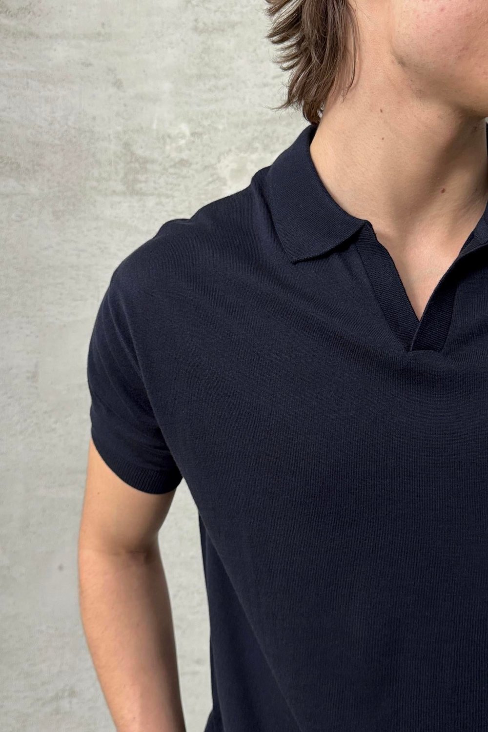 Erkek Oversize Pamuklu Polo Yaka Triko T-Shirt Lacivert