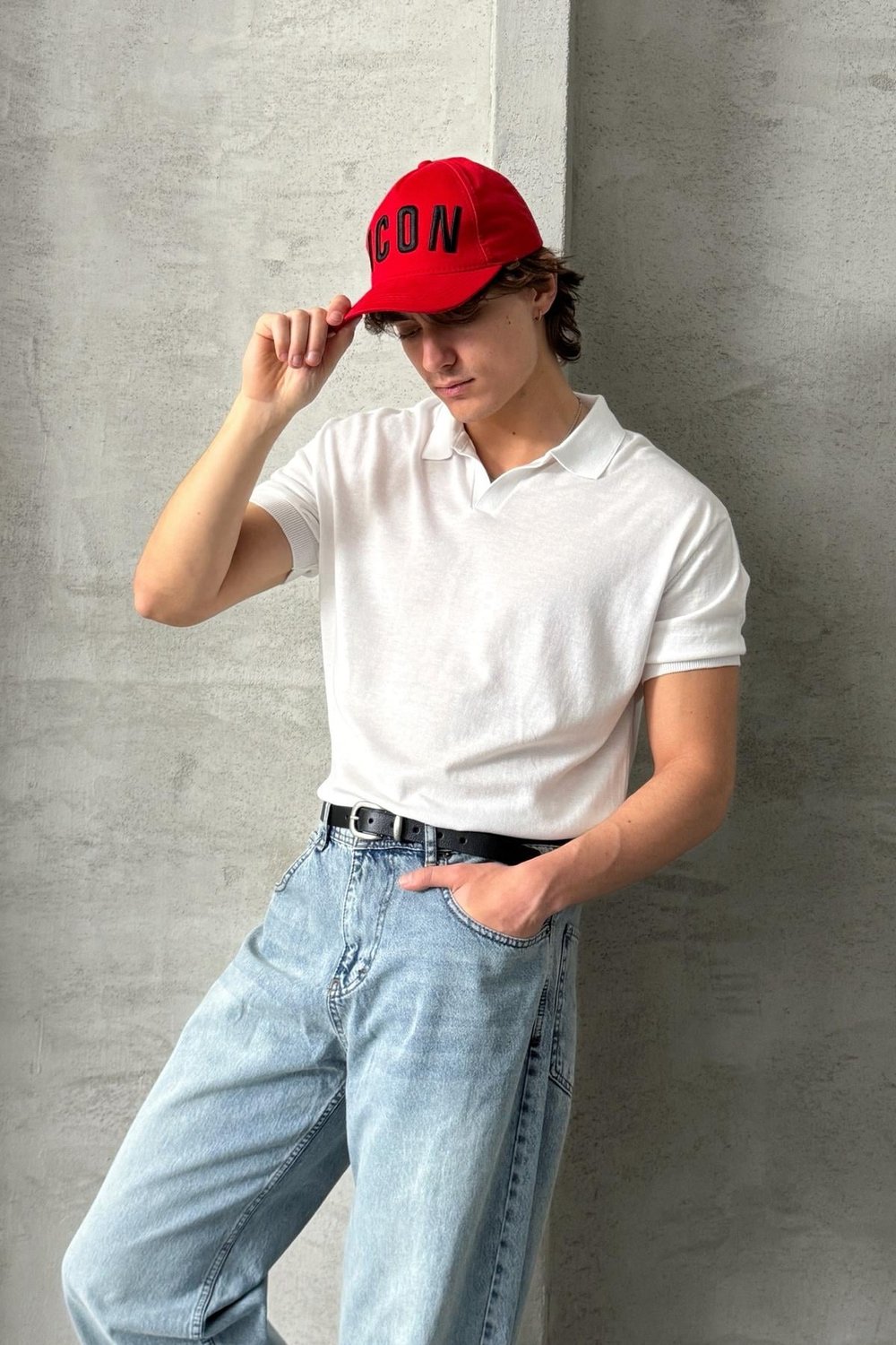 Erkek Oversize Pamuklu Polo Yaka Triko T-Shirt Beyaz