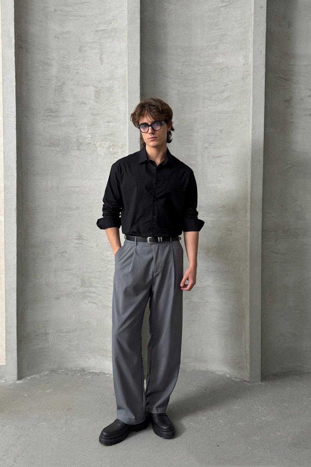 Erkek Oversize Pamuklu Poplin Gömlek Siyah