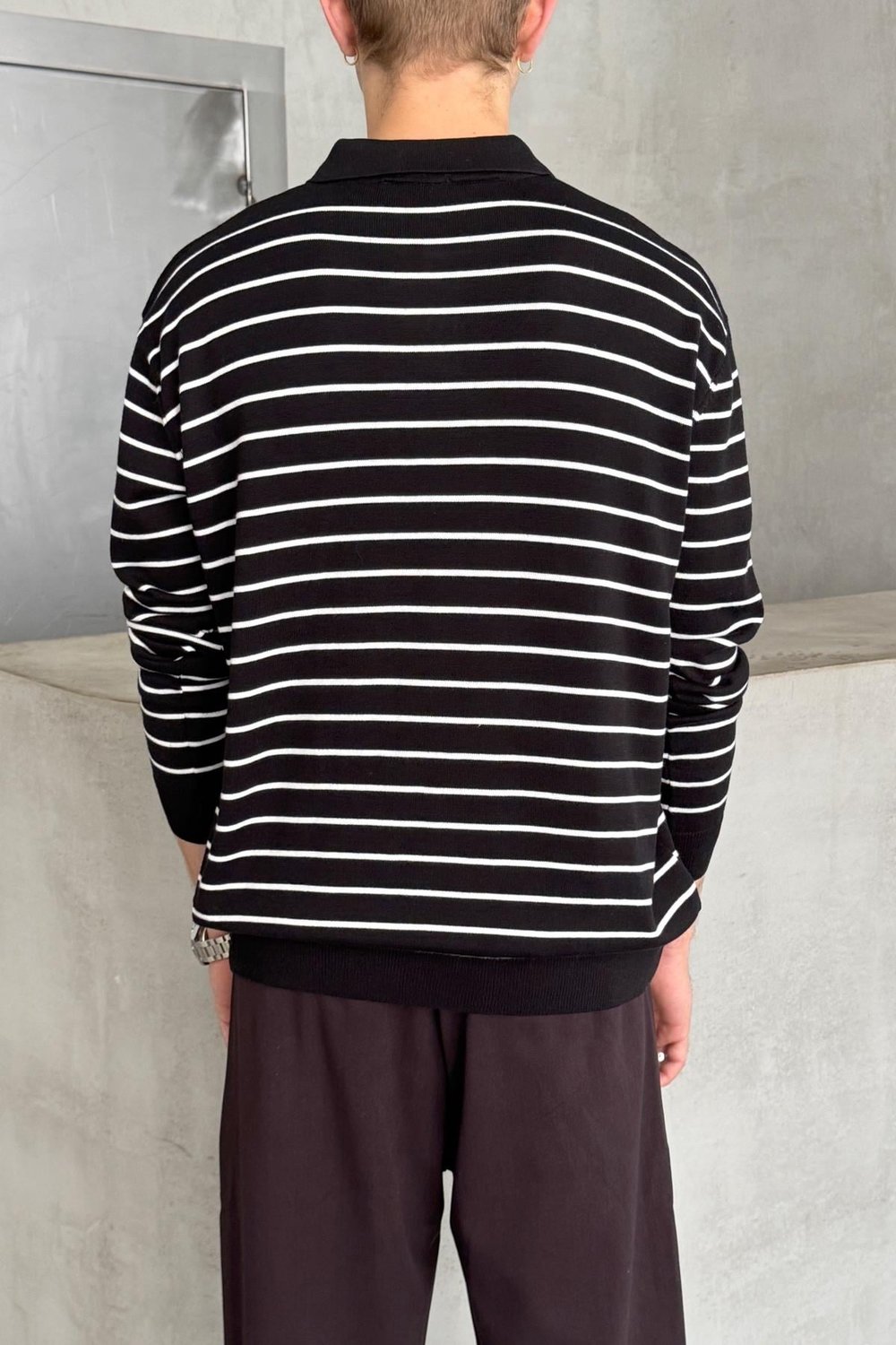Erkek Pamuklu Polo Yaka Oversize Triko Kazak Beyaz