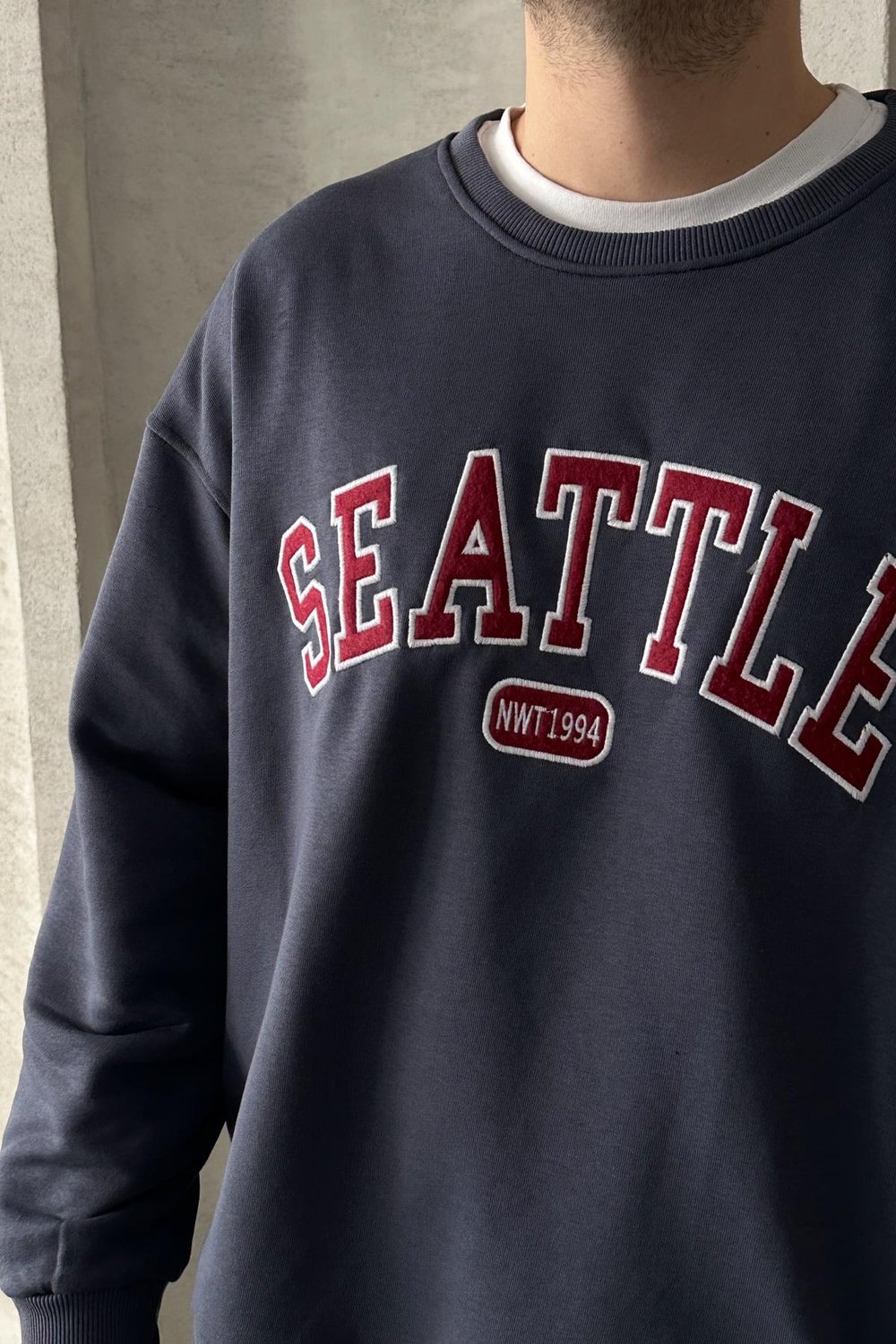 Erkek Seattle Baskılı Oversize Sweatshirt FÜME